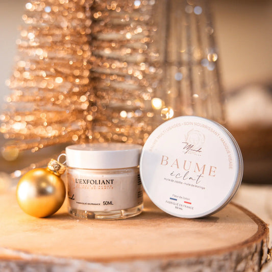 Coffret Noël en Provence – Exfoliant Visage & Baume Éclat – Pochon Coton Mundo