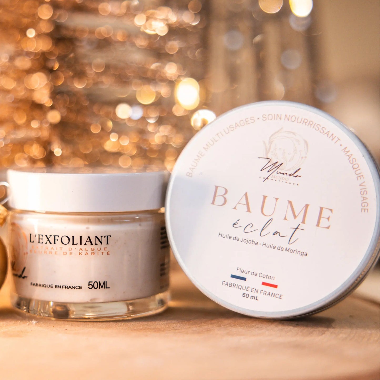 Coffret Noël en Provence – Exfoliant Visage & Baume Éclat – Pochon Coton Mundo