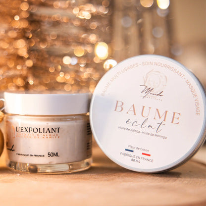 Coffret Noël en Provence – Exfoliant Visage & Baume Éclat – Pochon Coton Mundo