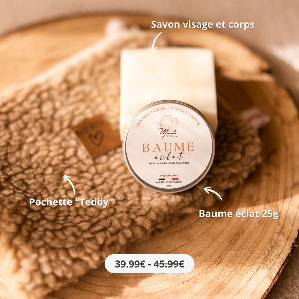 Coffret Beauté Made in Provence – Pochette Teddy, Baume Éclat 25g & Savon Mousse de Provence Mundo