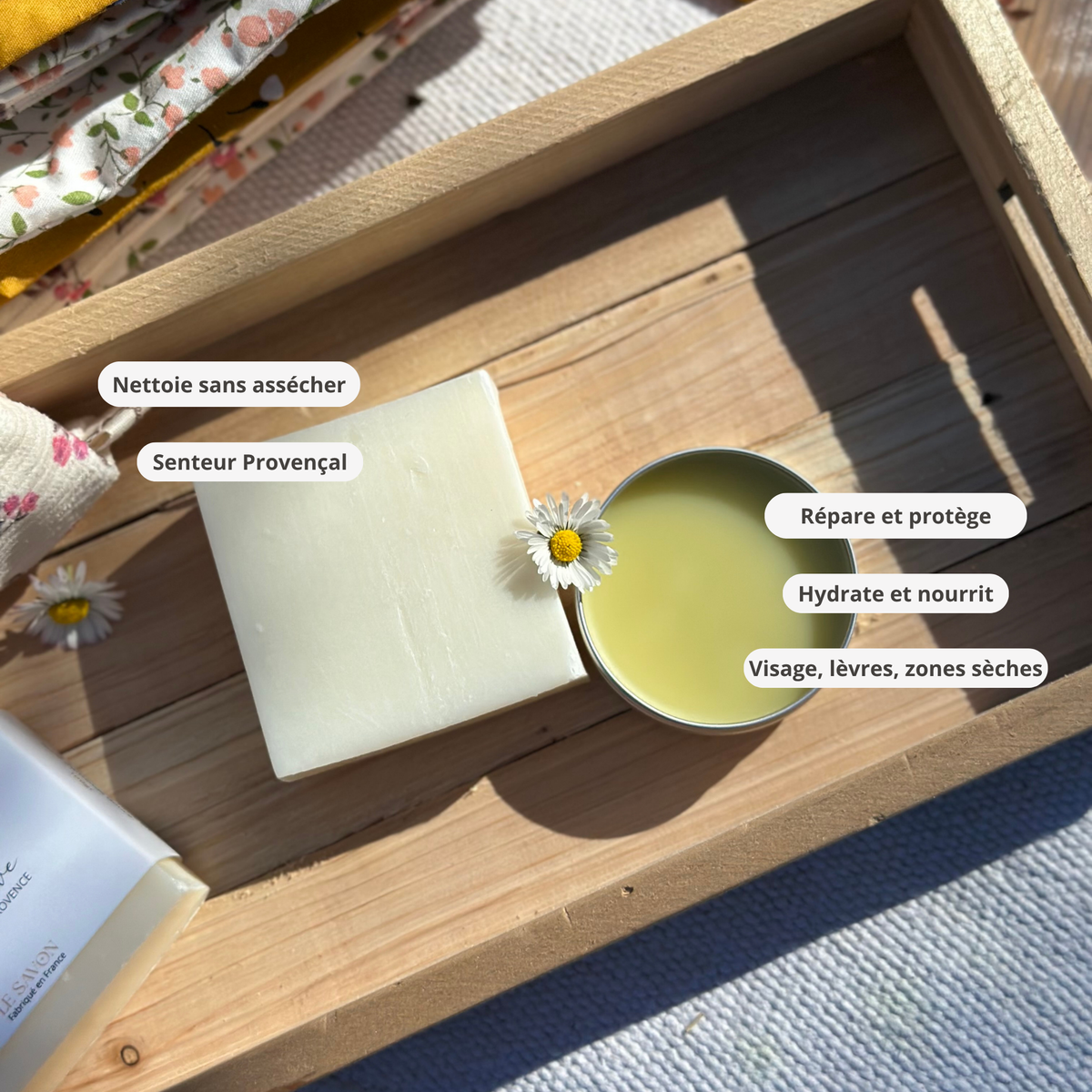 Coffret fête des mères – Trousse fleurie + baume éclat & savon naturel (3 coloris) Mundo