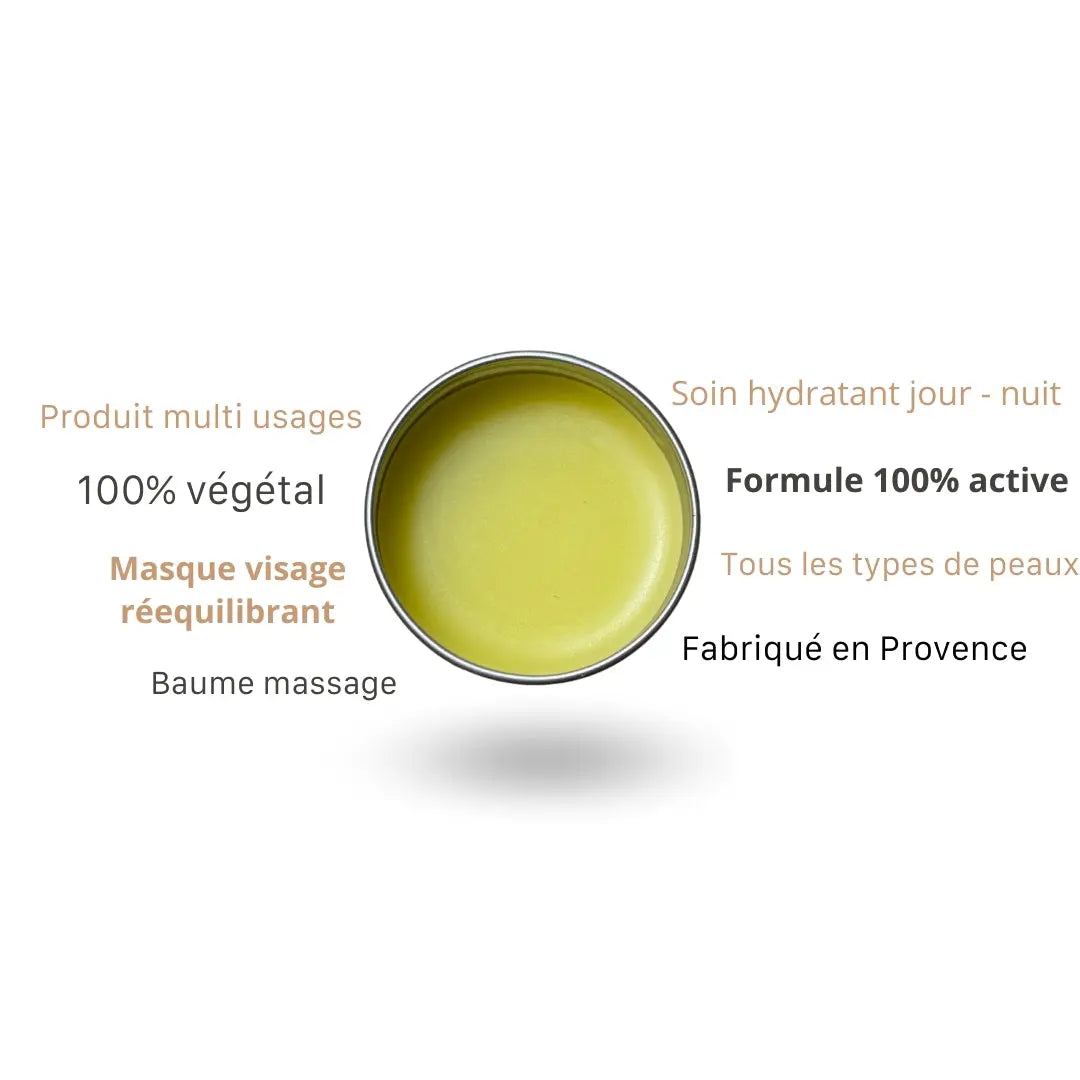 Image avec la description des effets du baume éclat