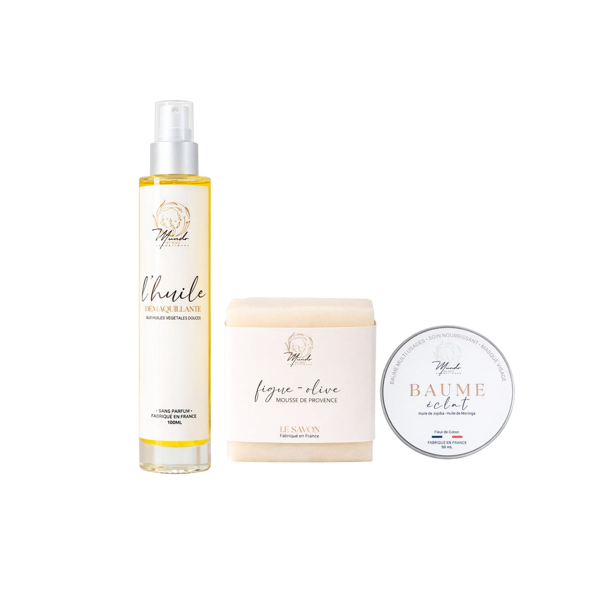 Routine Double Nettoyage – Huile Démaquillante &-Savon Mousse de Provence - Baume 25g Mundo